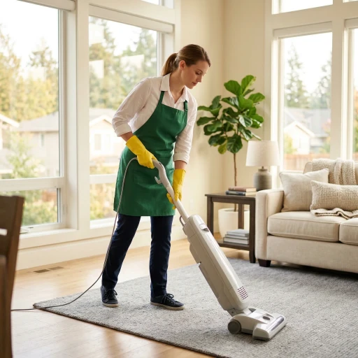 A cleaner vacuuming a living-room rug