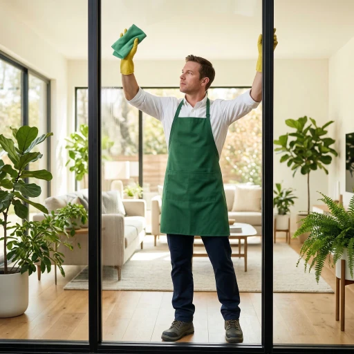 A cleaner polishing a full-height window