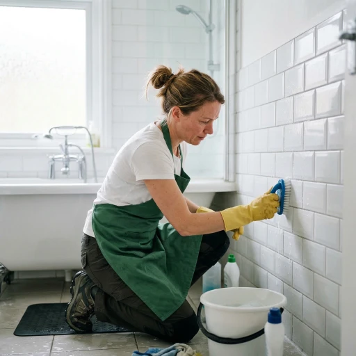 A cleaner scrubbing bathroom wall tiles