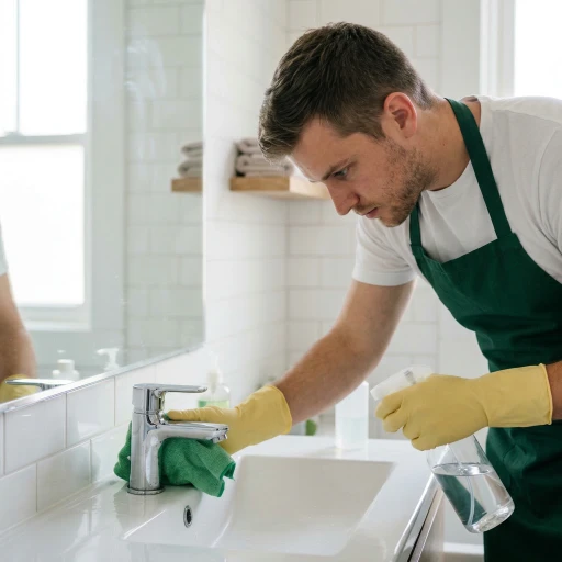 A cleaner polishing a bathroom basin